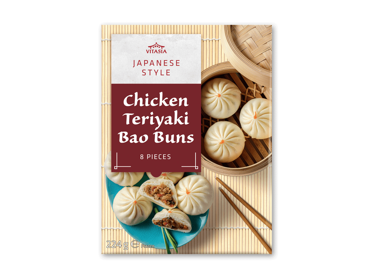 Japanske kylling Teriyaki Bao Buns, 8 stykker, 224g, frosne.