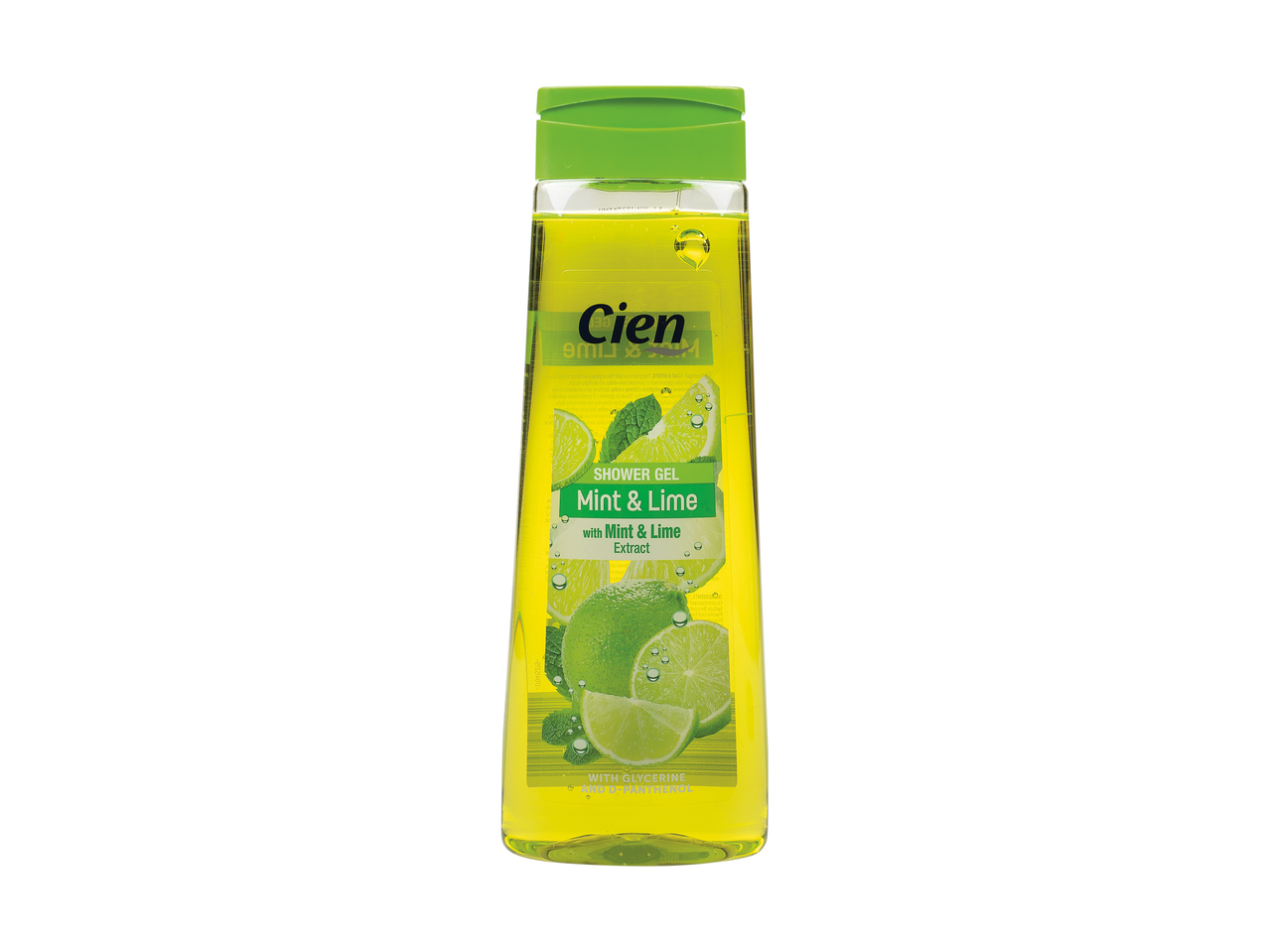 Gel de duș Cien Mint & Lime, cu extract de mentă și lămâie.