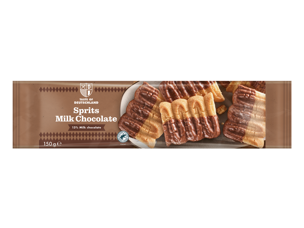 Alpenfest Roomboterspritsen melkchocolade, 150g verpakking.