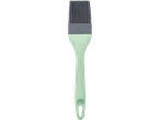 A light green silicone basting brush with a dark gray silicone head.