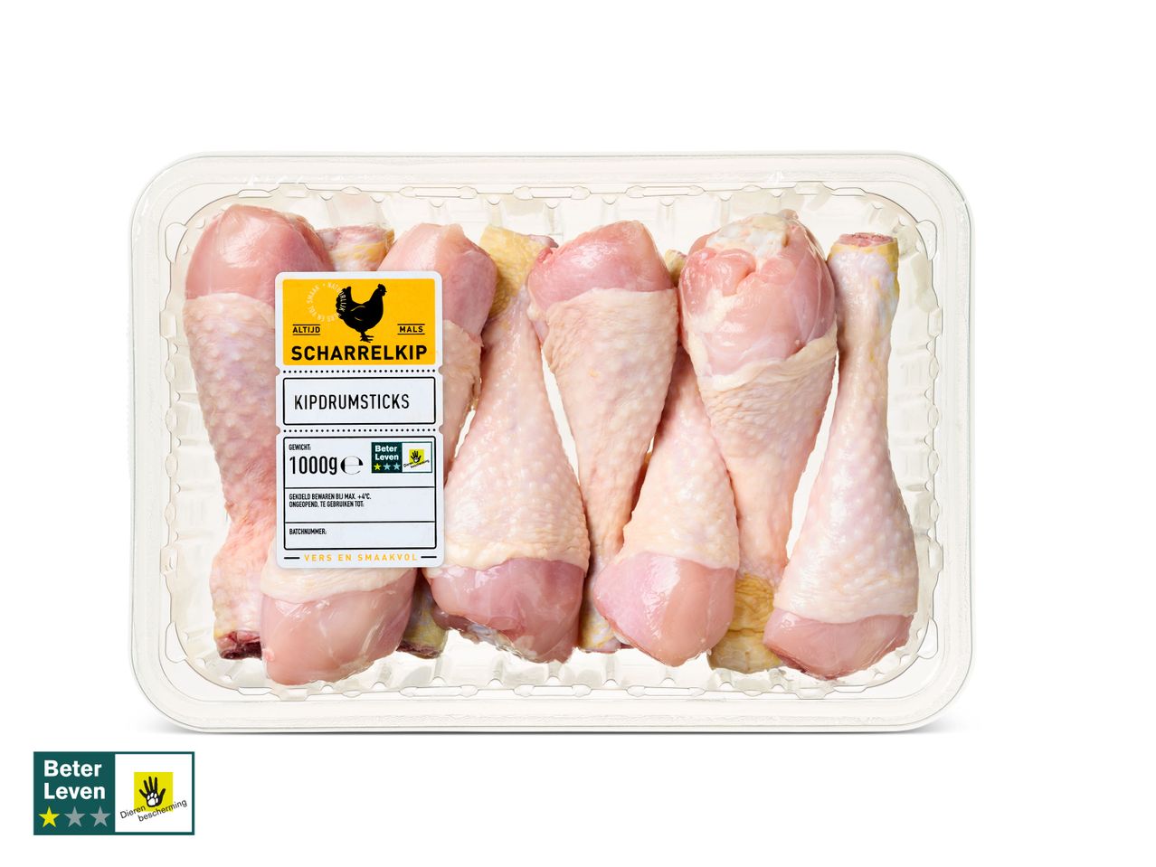 Scharrelkip Beter Leven kippdrumsticks in een verpakking.