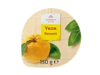 Vitasia Japanese Style Yuzu Dessert, 150g, on a bamboo mat with yuzu fruit and leaves.