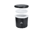 CRIVIT Ice Bath Barrel with a black barrel, white inflatable ring, and black lid.