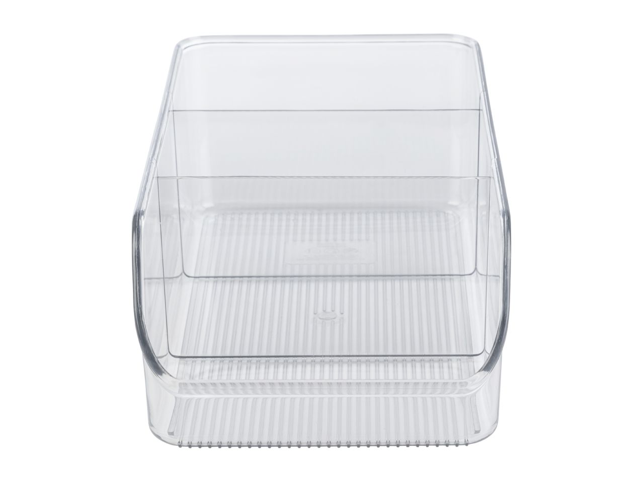 Clear plastic storage container with three compartments