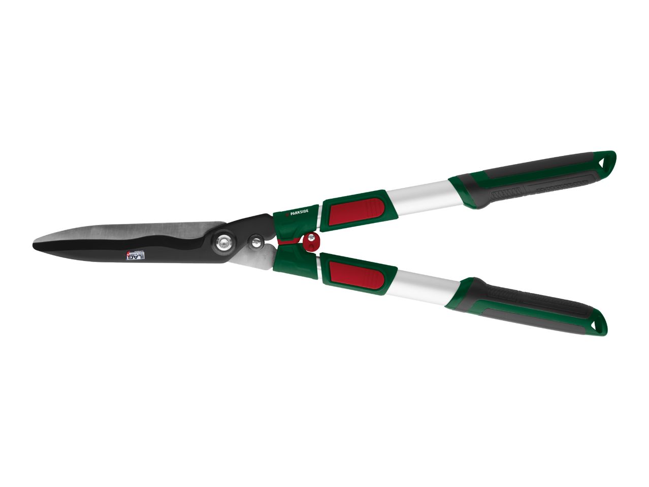 Parkside long-handled hedge shears with aluminum shafts and ergonomic grips.
