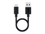 Black USB-C to USB-A charging cable with a coiled section.