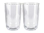 Two clear glass tumblers.