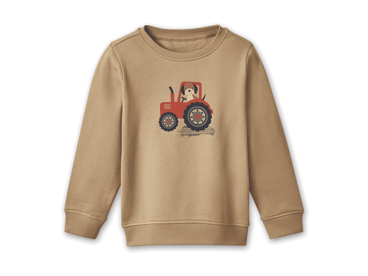 Beigefarbenes Kinder-Sweatshirt mit Traktor- und Hundemotiv