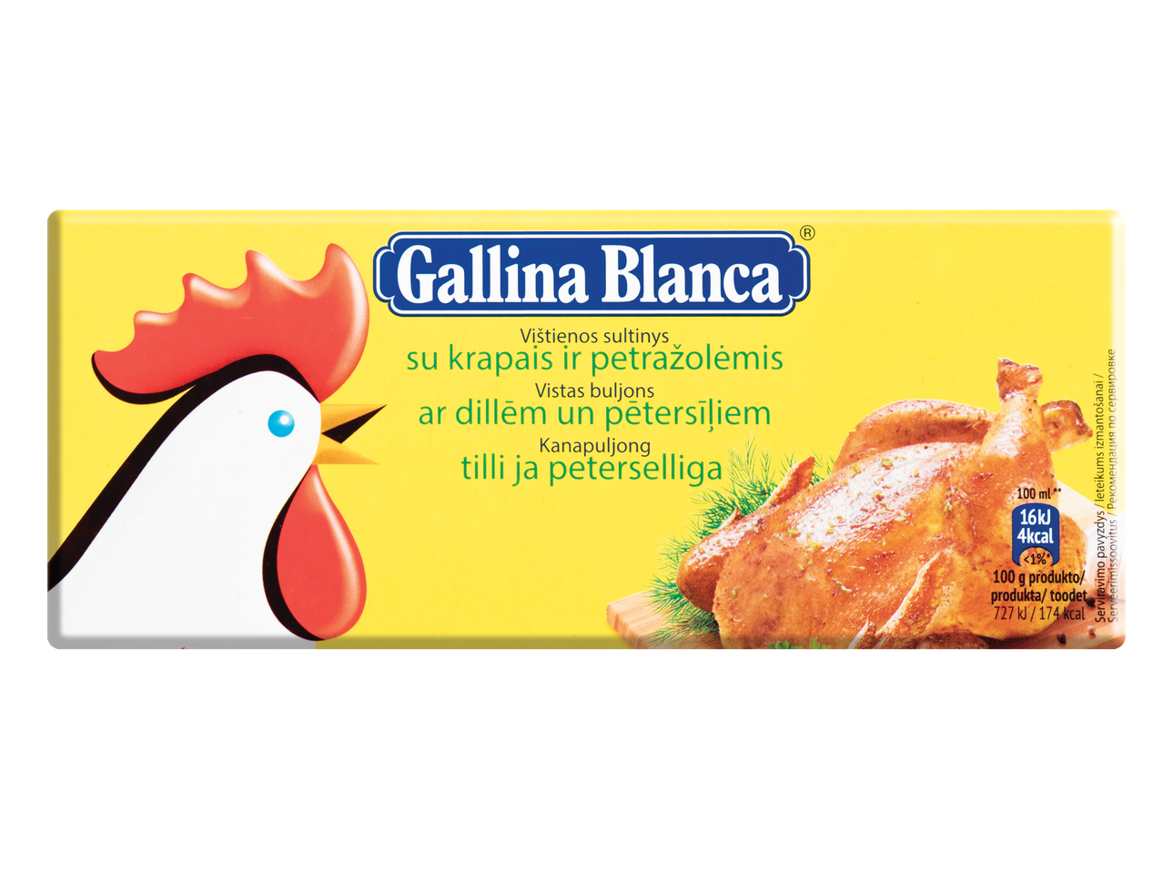 Gallina Blanca vištienos sultinio kubeliai su krapais ir petražolėmis.