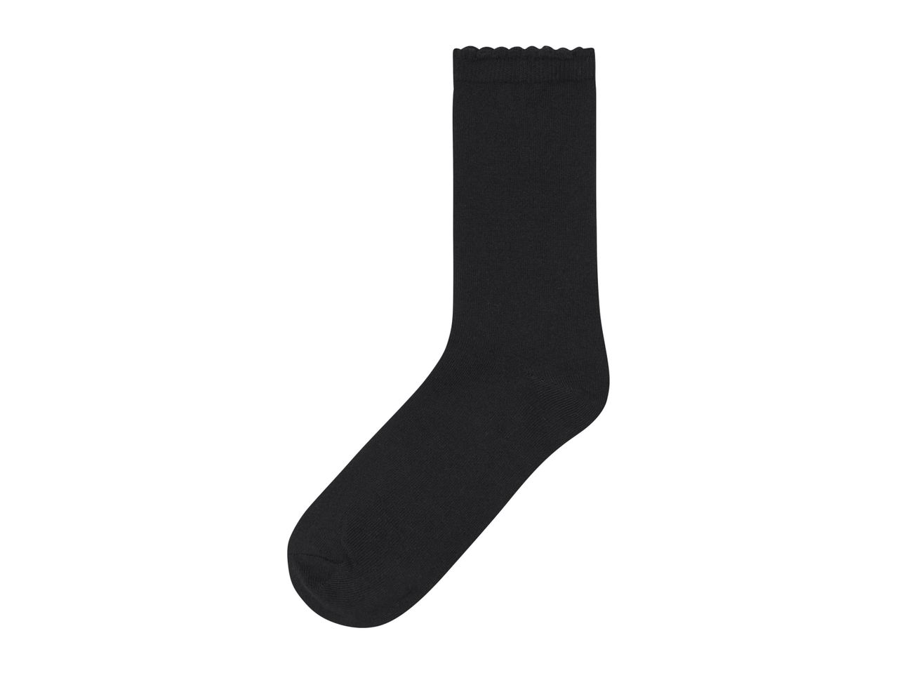 Black socks with decorative edging.