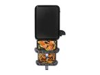 A camouflage-patterned trail camera with a black protective cover.