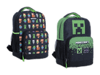 Zwei Minecraft-Rucksäcke, einer mit Pixel-Charakteren, der andere mit Creeper-Motiv.