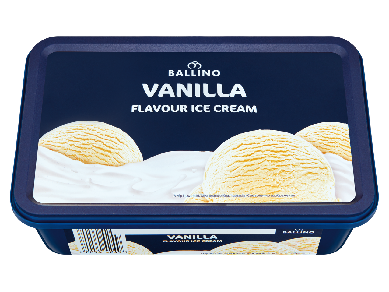 Ballino vanília ízű fagylalt kék dobozban.
