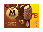 Doos met 8 amandelijsjes met een laag krakende chocolade en geroosterde amandelen.