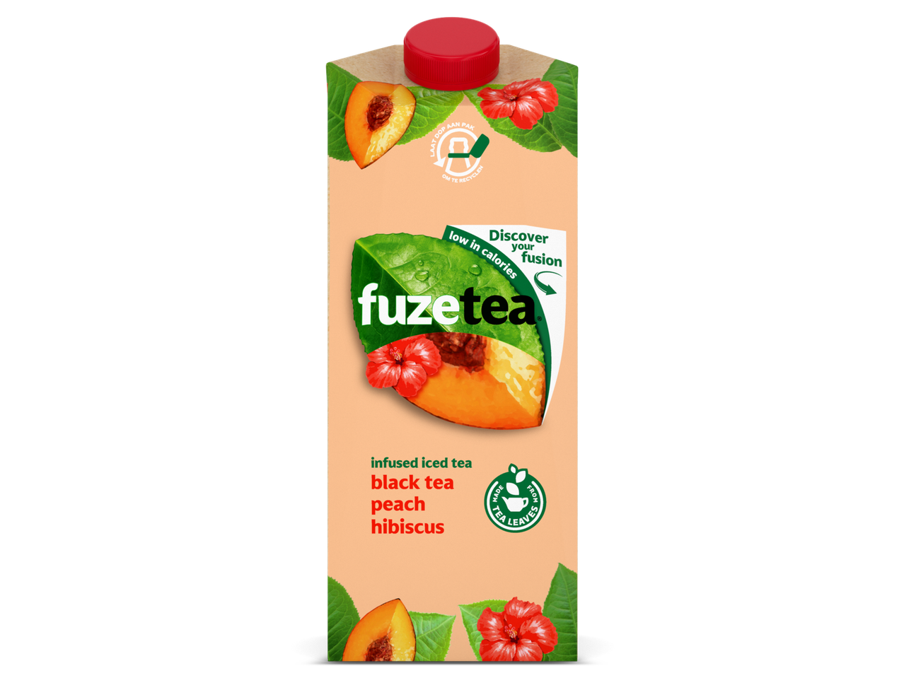 Fuzetea ijsthee: perzik, hibiscus en zwarte thee.