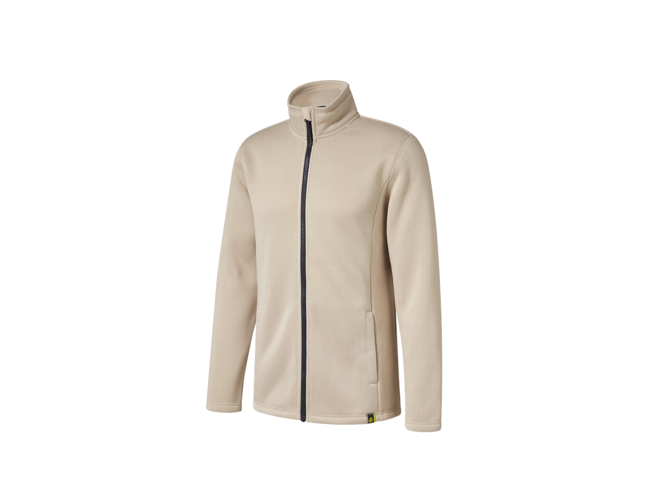 Beige zip-up fleece jacket.