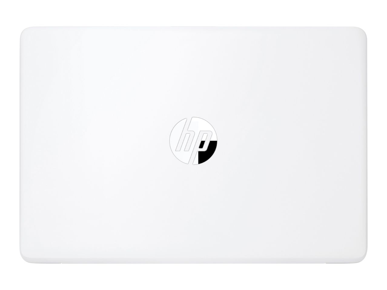 White HP laptop lid with the HP logo in the center.