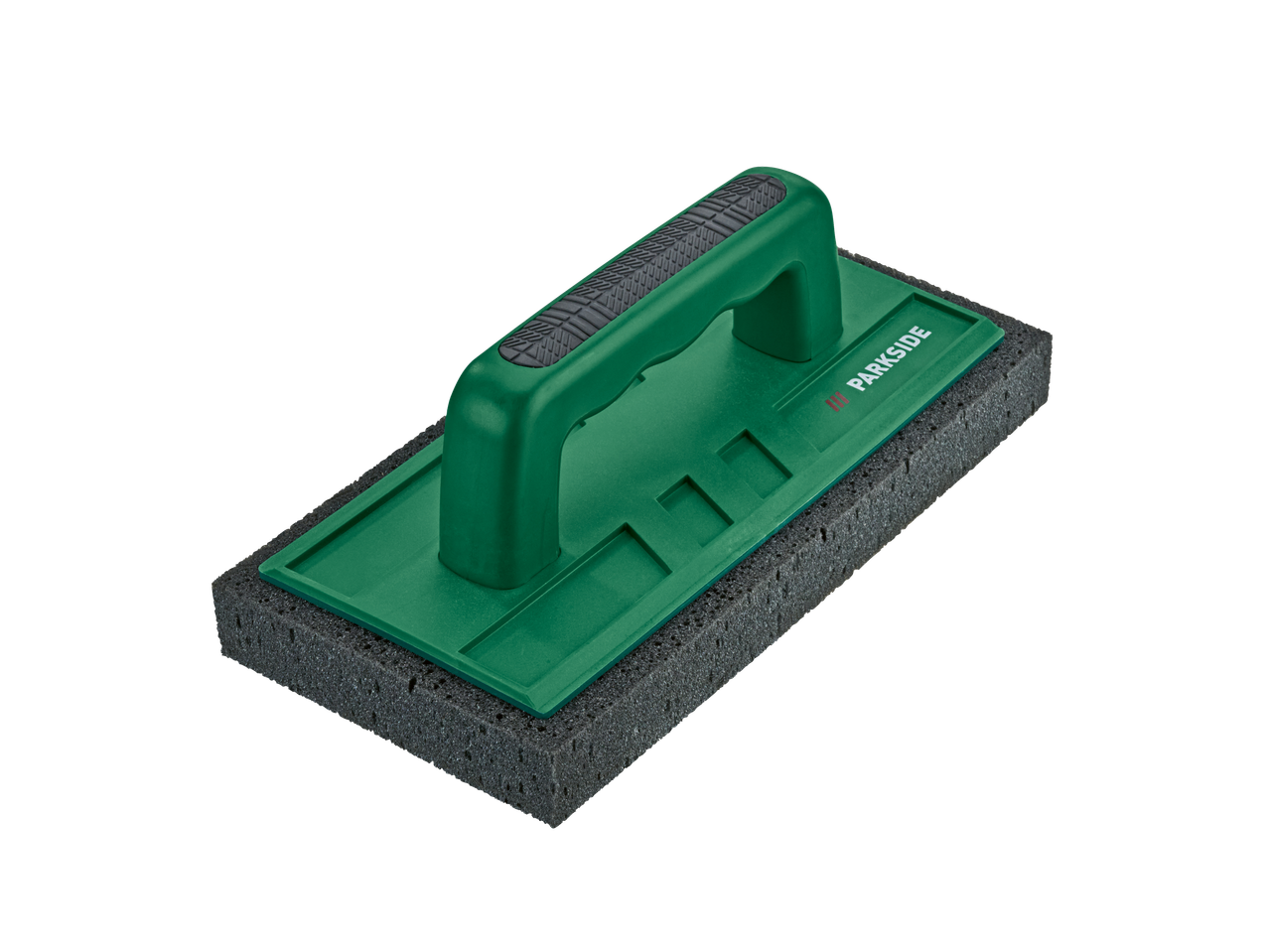 Trolha/desempenadeira PARKSIDE verde com cabo preto e esponja cinzenta.