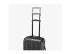Black hard-shell suitcase with an extended telescopic handle against a white background.