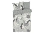 Duvet cover set with a tropical leaf pattern in shades of green, grey, and white.