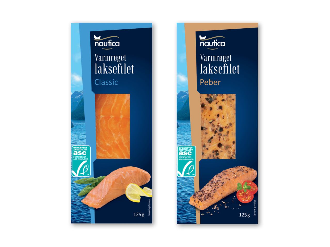 To pakker med Findus røget laks, en med traditionel og en med peber.