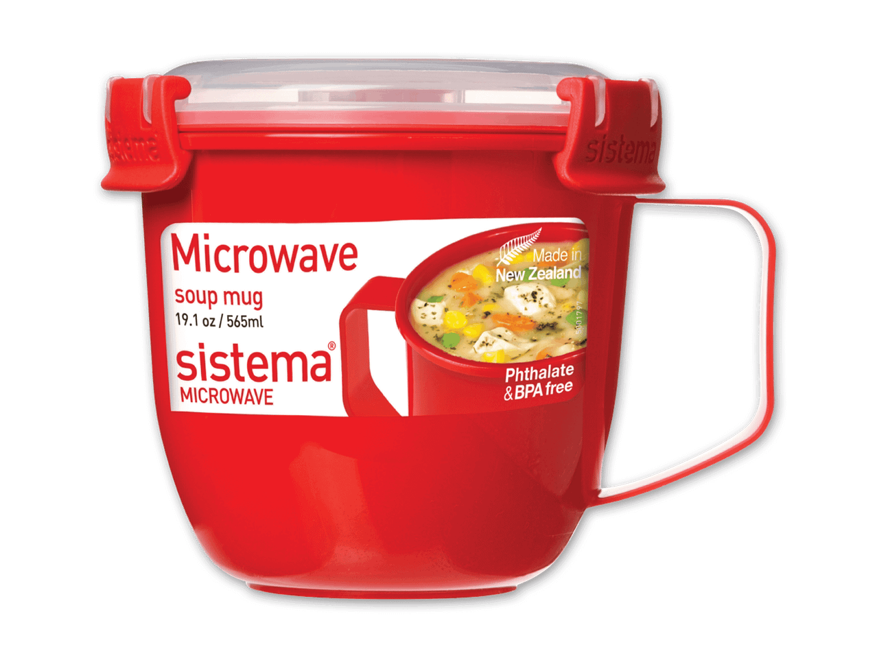 Rote Sistema Mikrowellen-Suppentasse mit Deckel und Griff, 565ml, BPA-frei