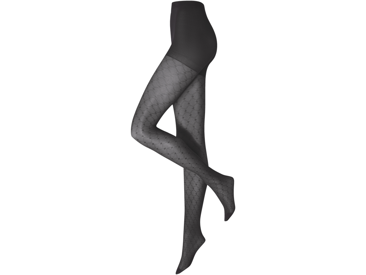 Esmara mustrilised sukkpüksid geomeetrilise disainiga mustal taustal.