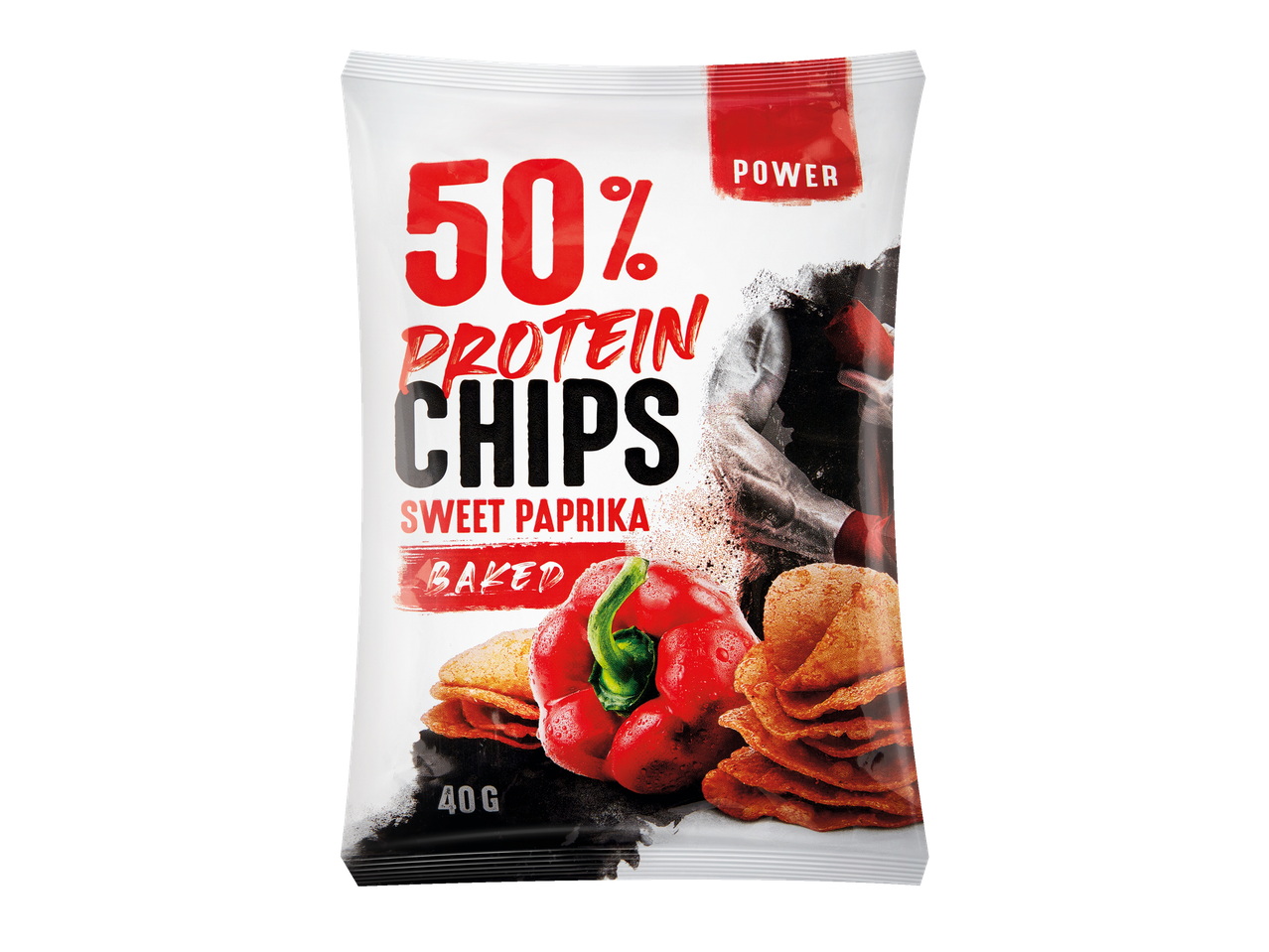 Chipsuri proteice 50%, aromă de paprica dulce, coapte.