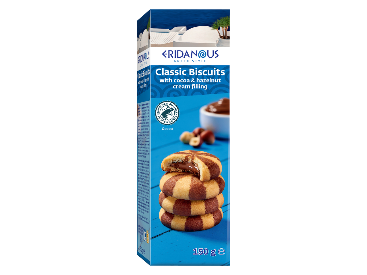Eridanus klassieke Griekse biscuits met cacao en hazelnoot roomvulling.