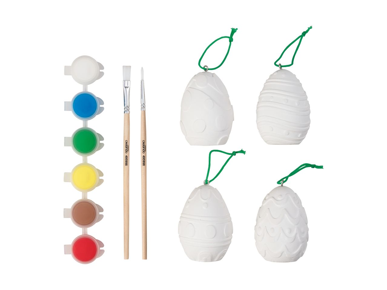 Paint-your-own Easter egg ornaments with paint pots and brushes