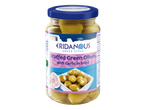Bocal d'olives vertes farcies à l'ail dans la saumure, de style grec.