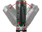 Parkside® Cordless jigsaw with adjustable angle, red arrow indicates movement.