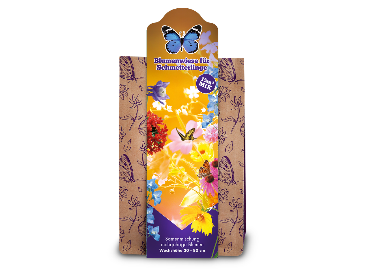 Butterfly flower meadow seed mix, 15m², perennial flowers, 20-80cm height.