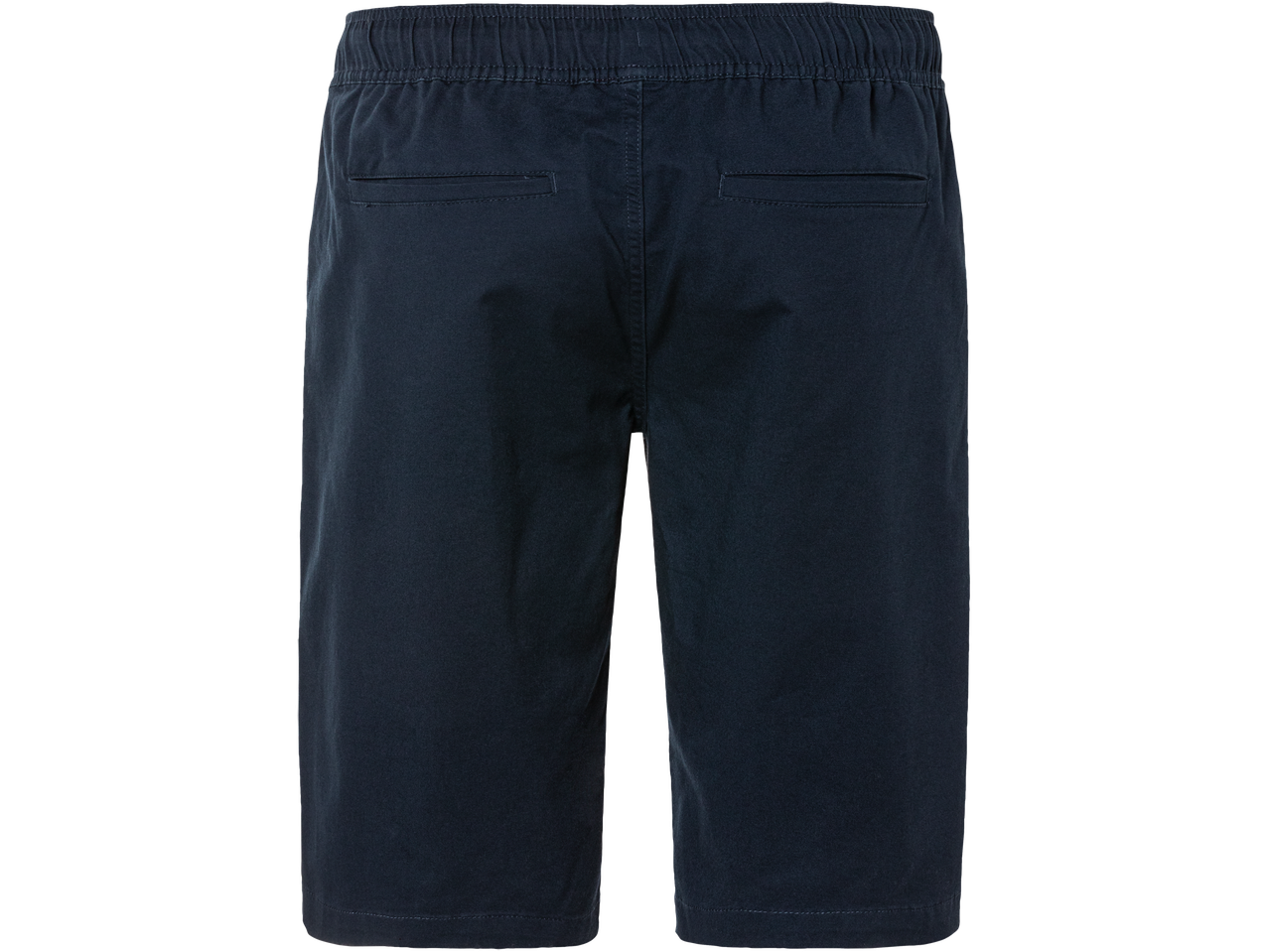 Calças chino azul-marinho escuras com cintura elástica.