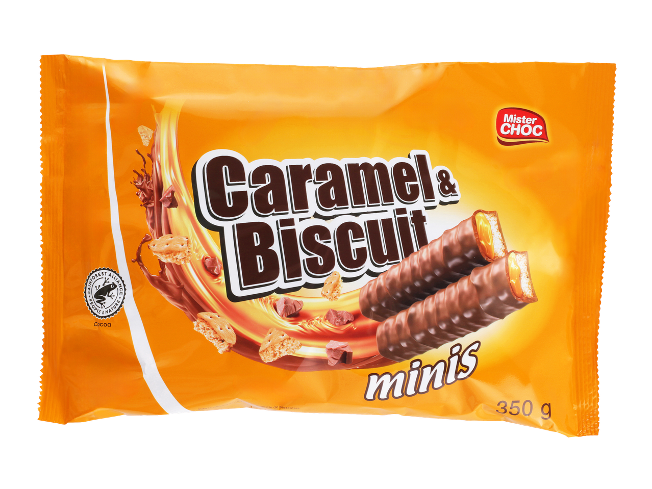 Mister Choc karamelni in piškoti mini palčke, 350g.