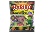 Haribo Monsters Z!NG candy bag with Halloween-themed gummies and Frankenstein character.