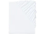 White fitted sheet and mattress protector.