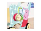 Children's wooden shopping trolley with Peppa Pig design, milk carton, and strawberry jam jar.