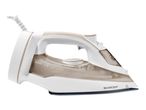 A Silvercrest 2400W steam iron with beige and white accents is shown.