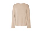 En beige langærmet striktrøje med rund hals.