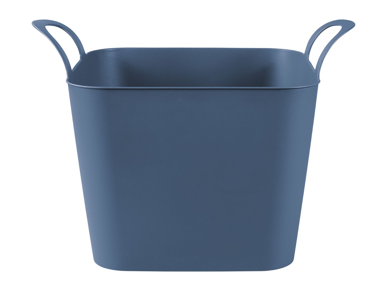 Blue plastic storage basket with handles