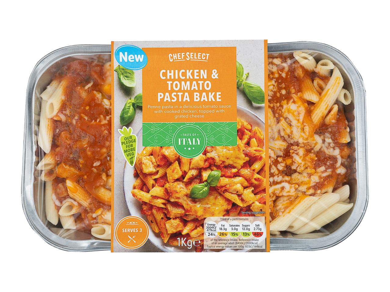 Chef Select's new Chicken & Tomato Pasta Bake, a ready meal in a 1kg tray.