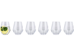 Conjunto de copos de vidro, um com limão e hortelã, os restantes vazios