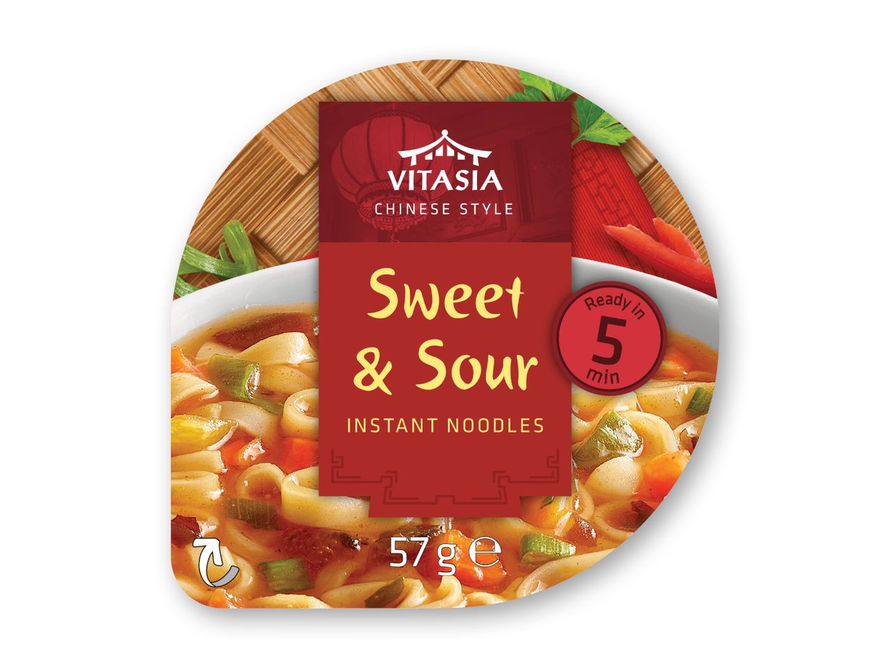 Vitasia kinesisk inspireret Sweet & Sour instant nudler (57g), klar på 5 minutter.