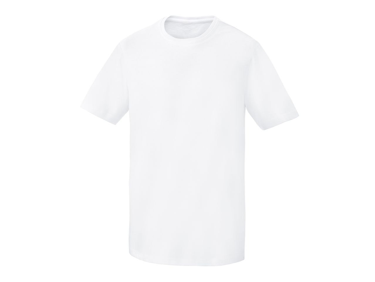 Plain white short-sleeved t-shirt on a white background.