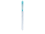 Uma escova de limpeza longa e branca com cabo turquesa.