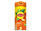 Lipton Ice Tea Peach, laag in calorieën, met theebladeren en perzikschijfjes