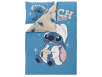 Комплект спално бельо със синьо-бежов десен на Стич, с надписи „STITCH“ и „CHILL“.