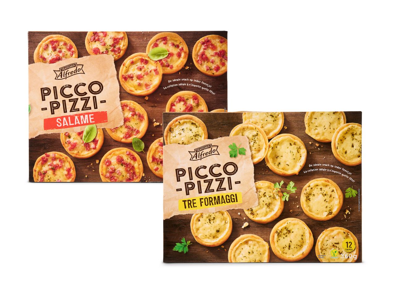Trattoria Alfredo's Picco Pizzi: mini pizza's Salami en Drie Kaas.