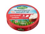 Kör alakú dobozos kenhető félzsíros ömlesztett sajt csirkemell sonkás ízesítéssel, 120g-os kiszerelésben.